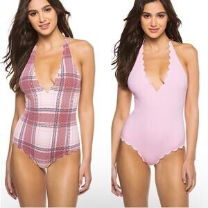 NEW MARYSIA Swim North Maillot Reversible One Piece Swimsuit in Plaid Bloom M